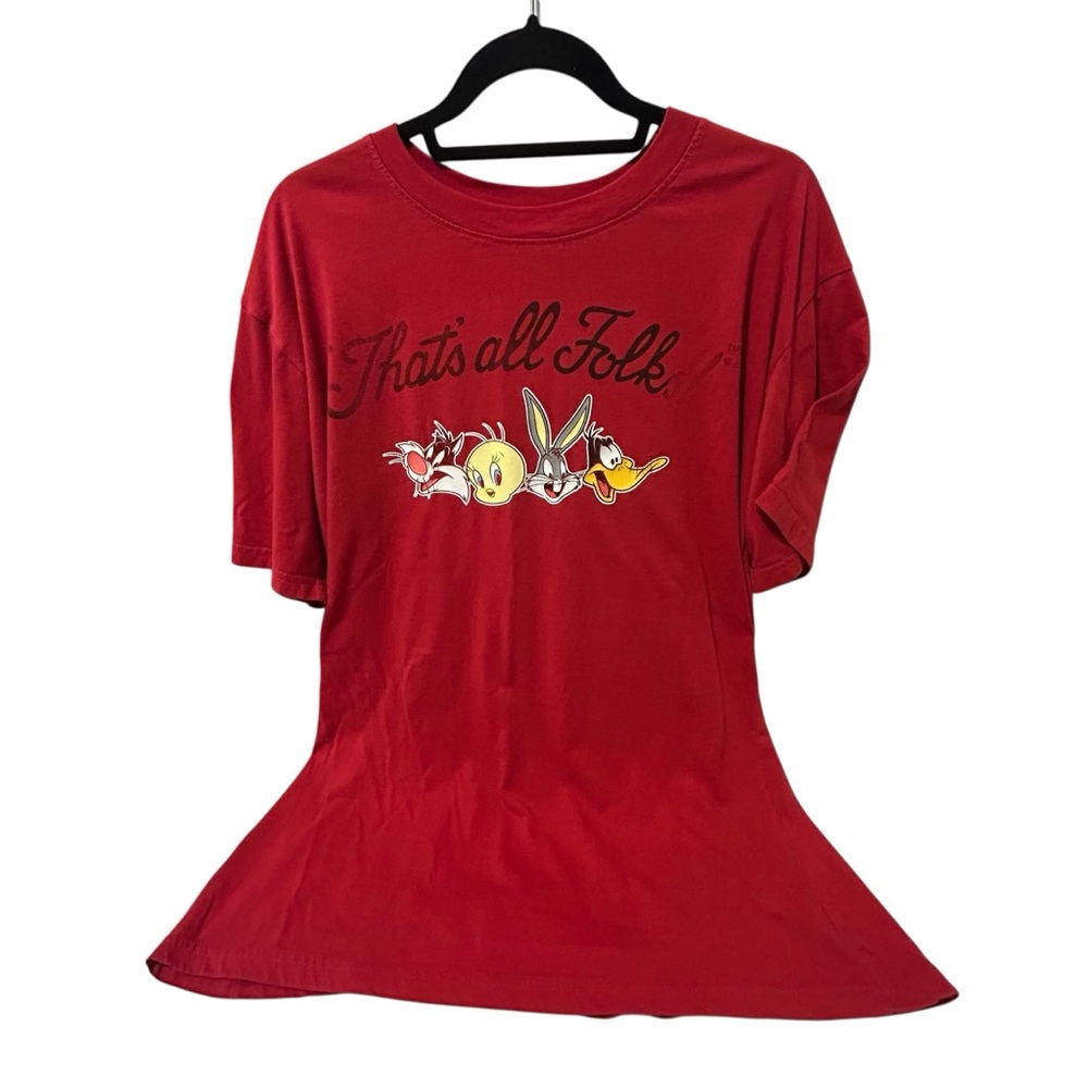 Looney‎ Tunes “That’s All Folks!” Red T-Shirt | Size L | Bugs Bunny Tweety Daffy